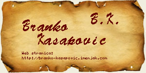 Branko Kasapović vizit kartica